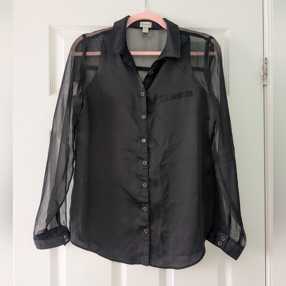 Dynamite Black Sheer Button-Up Blouse